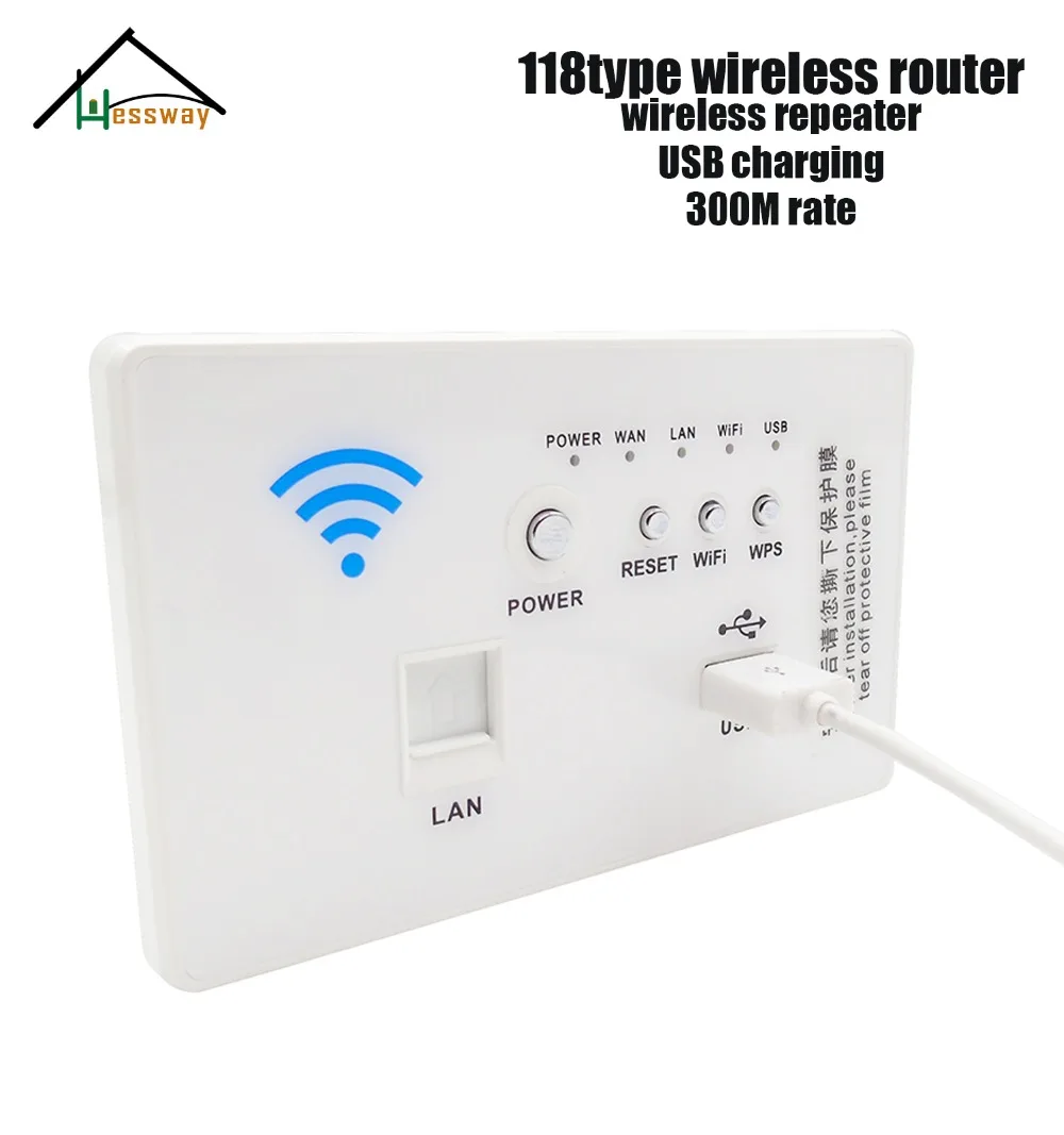  HESSWAY Wall incrustado inalámbrico AP Router 3G/4G inalámbrico Wifi ordenador USB cargador Socket 