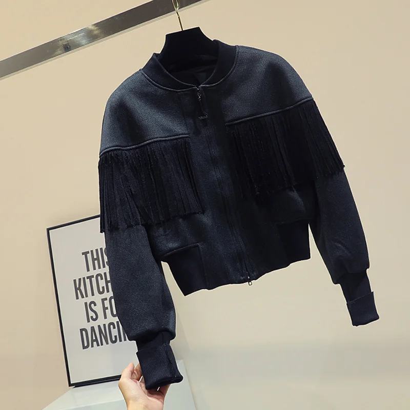 

Tassel fashion 2019 women's loose short jacket for spring 2019 women's loose fringed baseball jacket
