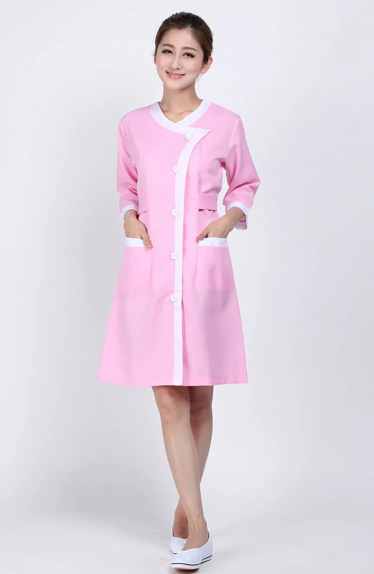 Модная медицинская одежда, униформа для кормления, лабораторное пальто, Осень-зима, средней длины, с длинными рукавами, красивая рабочая одежда, одежда для медсестры - Цвет: pink