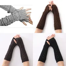 1 пара, женские зимние длинные перчатки, вязаные перчатки без пальцев, половина треугольника, полые руки, женские рукава, Guantes Mujer
