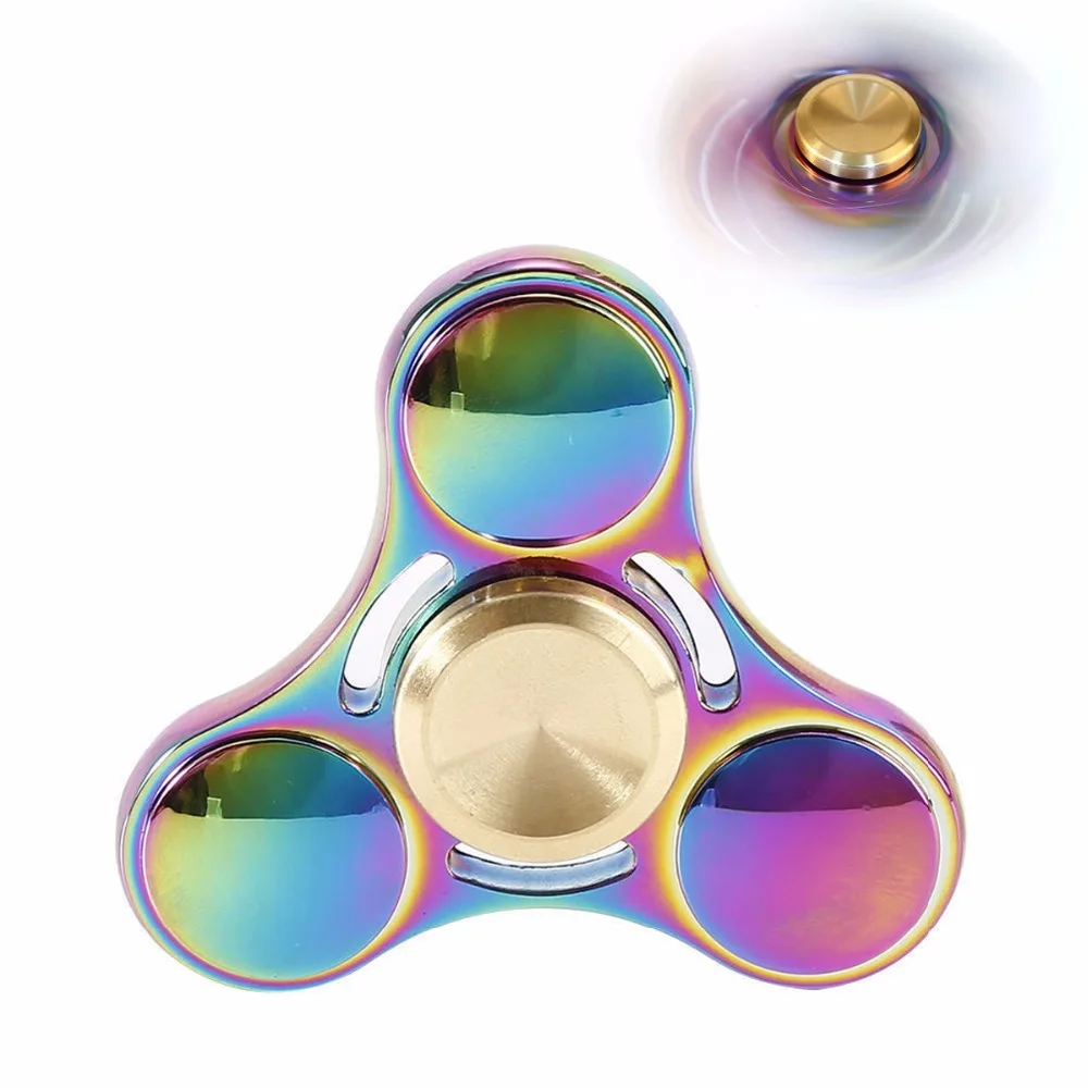 

New Rainbow Hand Finger Fidget Spinner Fun Hand Game Desk Focus Toys Anxiety Stress Spinning Top Metal EDC Tri-Spinner Toy