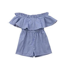 Летняя одежда в полоску для новорожденных девочек; синий комбинезон; Детский комбинезон для девочек с открытыми плечами на бретельках; комбинезоны; комбинезон; Sunsuit