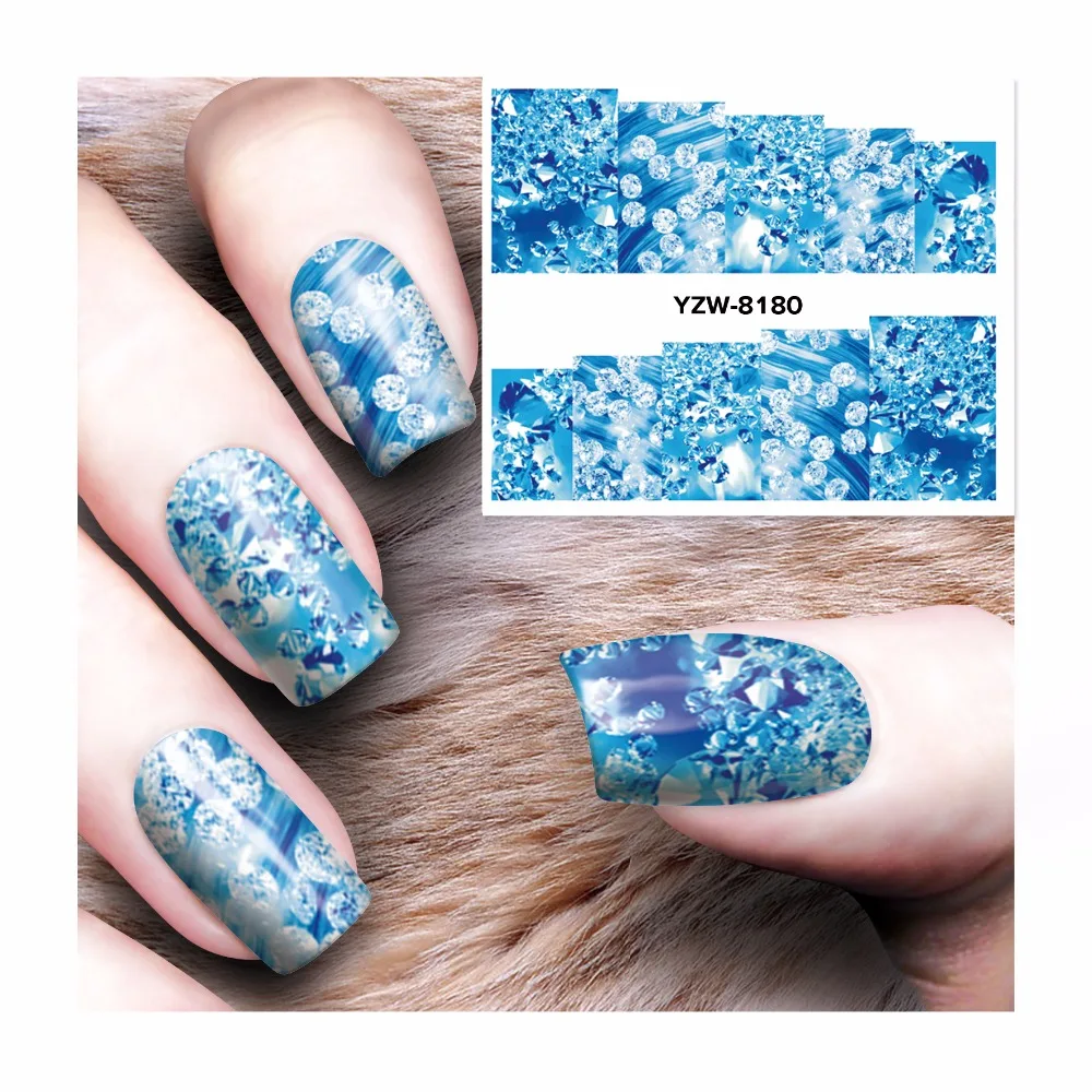

YWK 1 Sheet Water Transfer Nail Art Stickers On Nails DIY 3D Design Manicure Decals Tools #8180