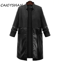 Новинка, Осень-зима, женские пальто, модные, плюс размер, ПУ, пэтчворк, длинные, шерстяные, пальто для женщин, большой размер, верхняя одежда