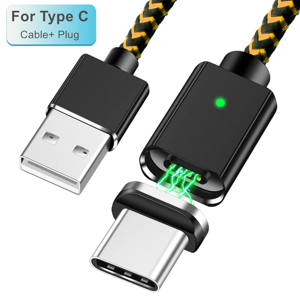 Олаф 3 в 1 светодиодный магнитный USB кабель для iPhone Micro usb type C Магнитный кабель 3 А кабели для быстрой зарядки и синхронизации данных Шнур для быстрой зарядки - Цвет: Black Type C Cable