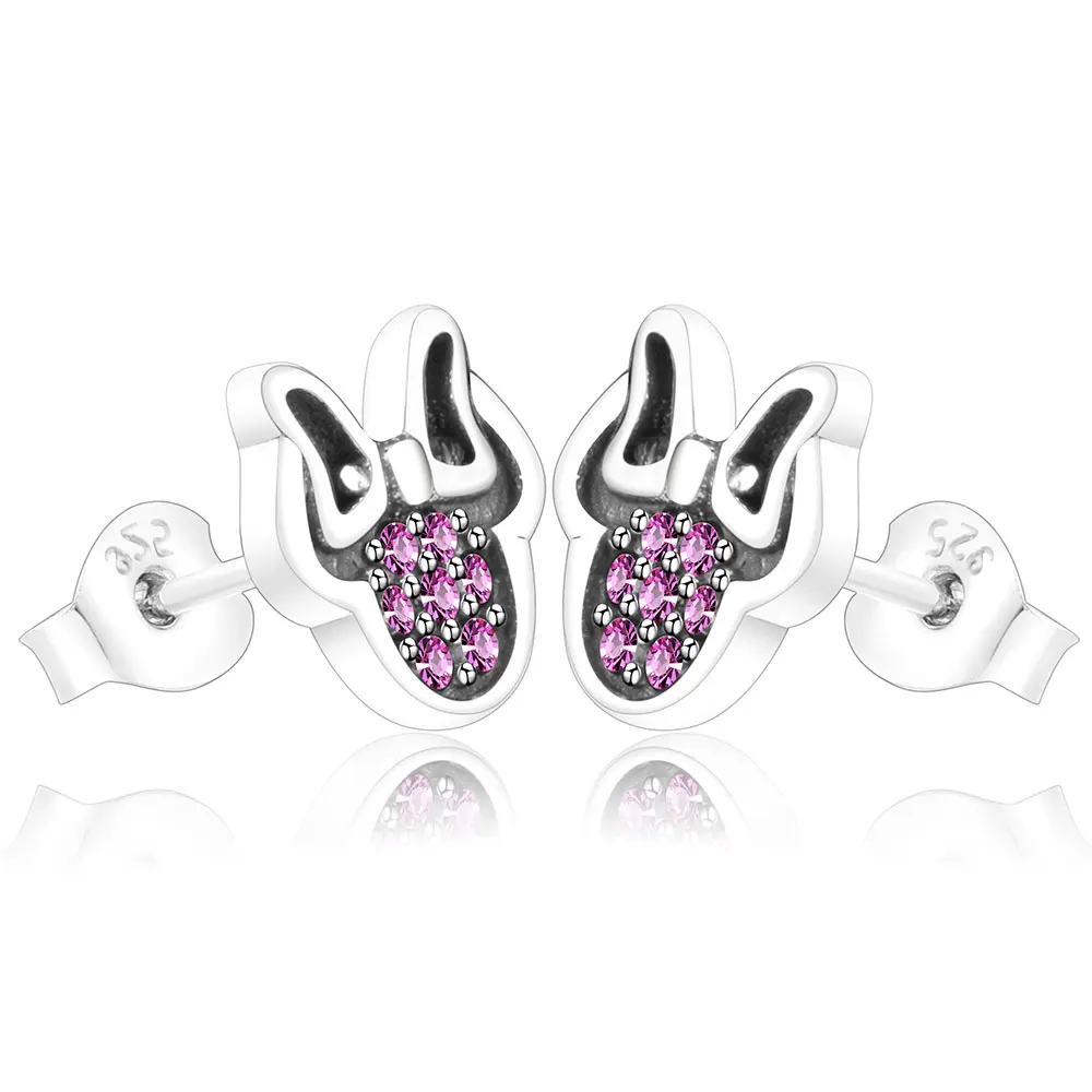 

925 Sterling Silver Cute Stud Earrings For Women Children Girls Kids Baby Jewelry Minnie Shape Sparkling Mini Earrings Berloque