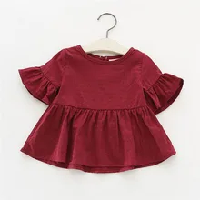 Удобная детская одежда для обувь девочек Лидер продаж малышей новорожденных Твердые Flare рукавом топы, рубашки одежда