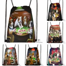 Пользовательские собаки играющие покер походная сумка на шнурке милый рюкзак дети ранец(черная спина) 31x40 см#180531-04-05