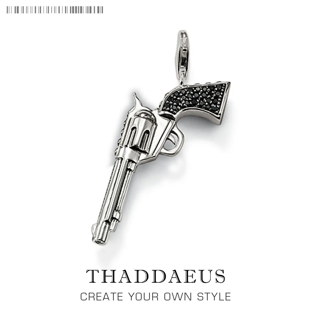 

New Trendy Stylish Vintage 925 Sterling Silver Tone Cowboy Gun Pistol Pendant Revolver Gun Shaped Charm Novelty Gifts for Men