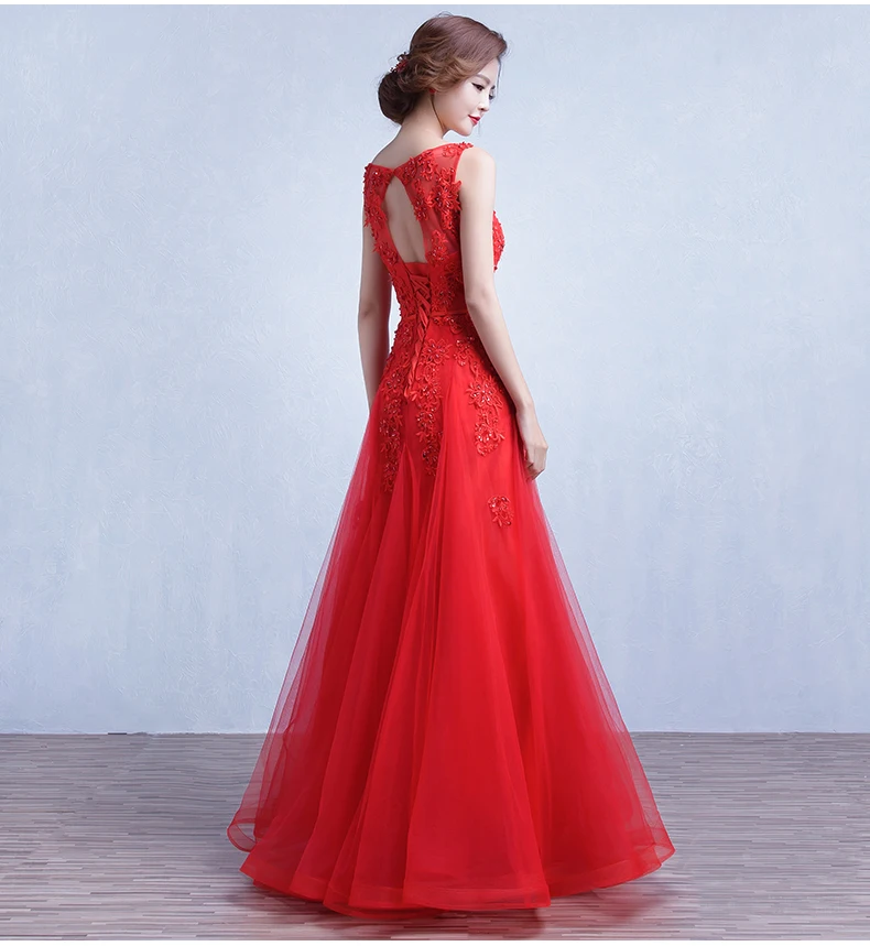 Luxury bright red Long 3D flower and beading Evening Dress Double O Neck Cheap wedding party Gown Sleeveless Prom Party Dresses Luxury bright red Long 3D flower and beading Evening Dress Double O Neck Cheap wedding party Gown Sleeveless Prom Party Dresses