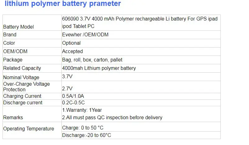 Аккумуляторная батарея 606090 4000 mAh Емкость батареи 606090 lipo батарея 3,7 v полимерная батарея