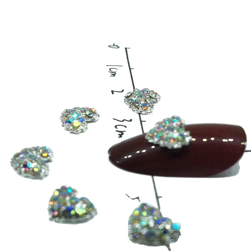 10 шт. украшения для ногтей в форме сердца AB Diamond 3d Kawaii аксессуары из стразов