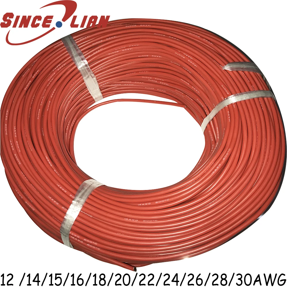

30m/lot Wire 12AWG 14AWG 16AWG 22AWG 24AWG 26AWG 28AWG 30AWG High Temperature Soft Silicone Wire Cable For RC Model Battery Part