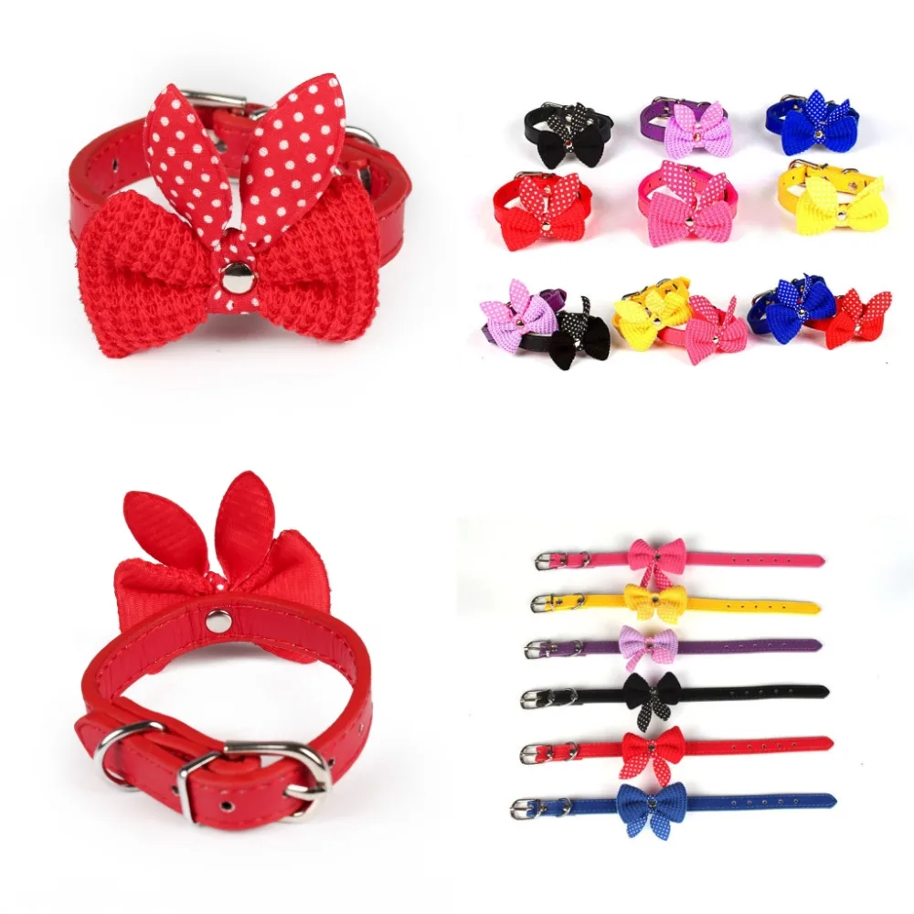 Hum&Cheer Lovely Pet Dog Cat Dots Bowknot Adjustable Leather Leads