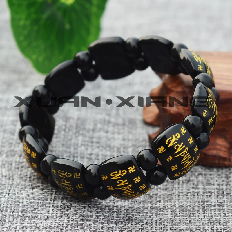 

2018 Bracelets Bangles Natural Obsidian Gold Plating Six-word Rumor Bracelets Buddha Bead Bracelets For Lover's Fashion Jewelry