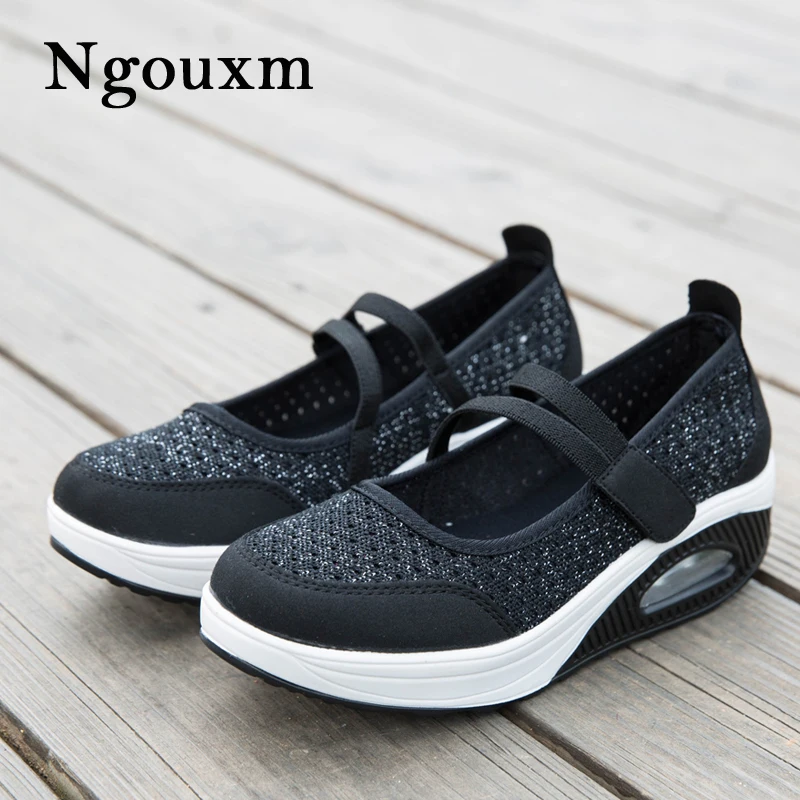 

Ngouxm 2018 Summer Women Flat Platform Shoes Woman Air Mesh Hollow Ladies Shoes Hook Loop Breathable Casual Flats air cushion