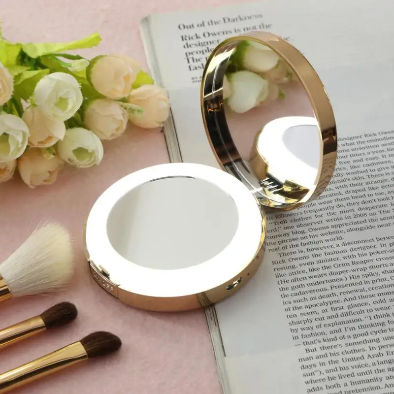 

HD LED Light USB Charging Rechargeable Folding Makeup Mirror 2 Sides 4 Times Magnifier Cosmetic Mirror