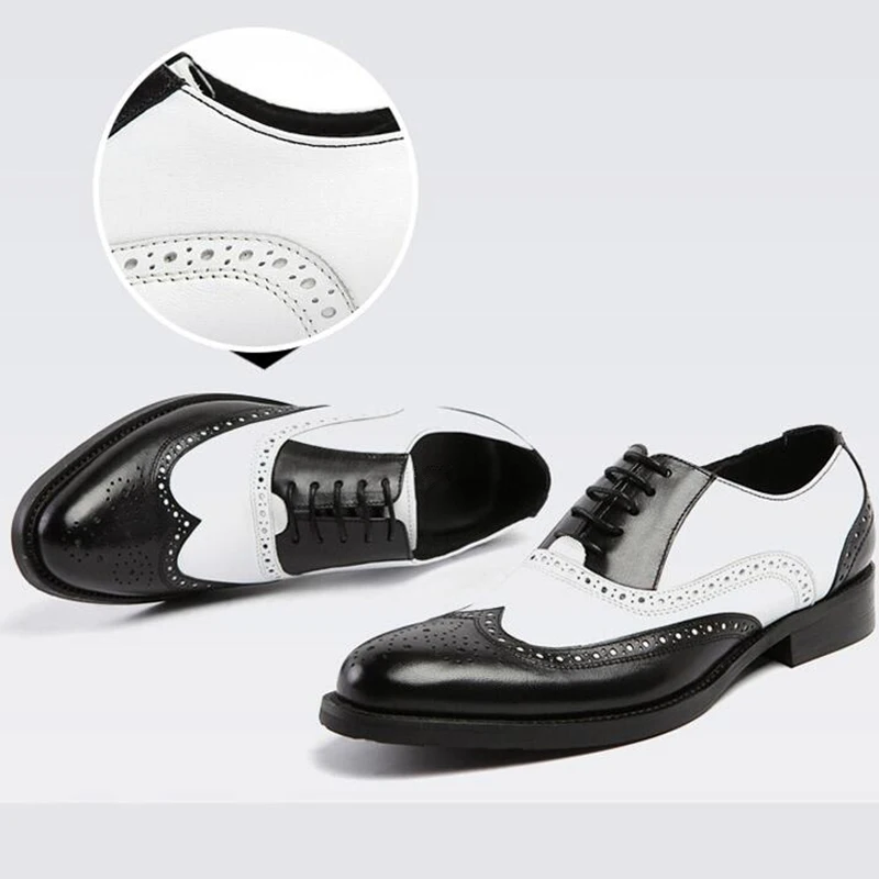 Мужские туфли-оксфорды из натуральной кожи в стиле ретро; Цвет черный, белый; острый носок; броги; парадная обувь; американские размеры 6-11