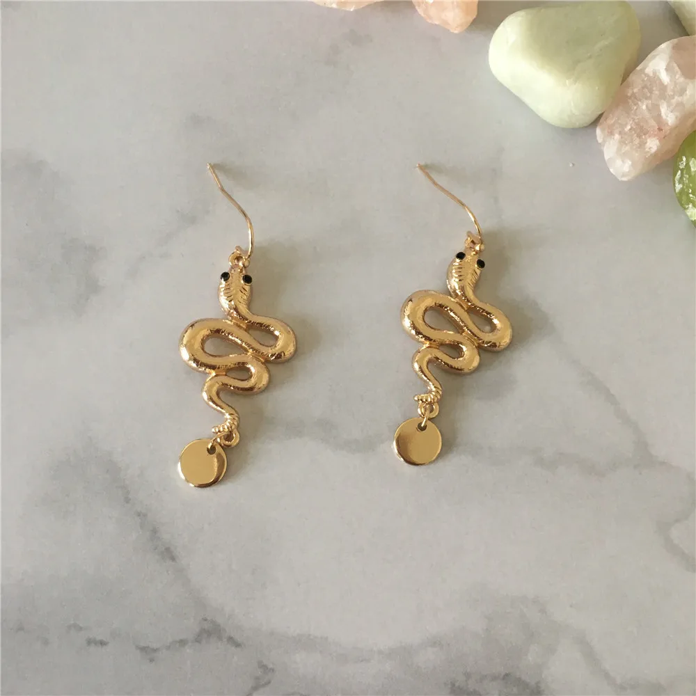 

UNIQUE GOLD COLOR PLATING SNAKE DROP EARRINGS