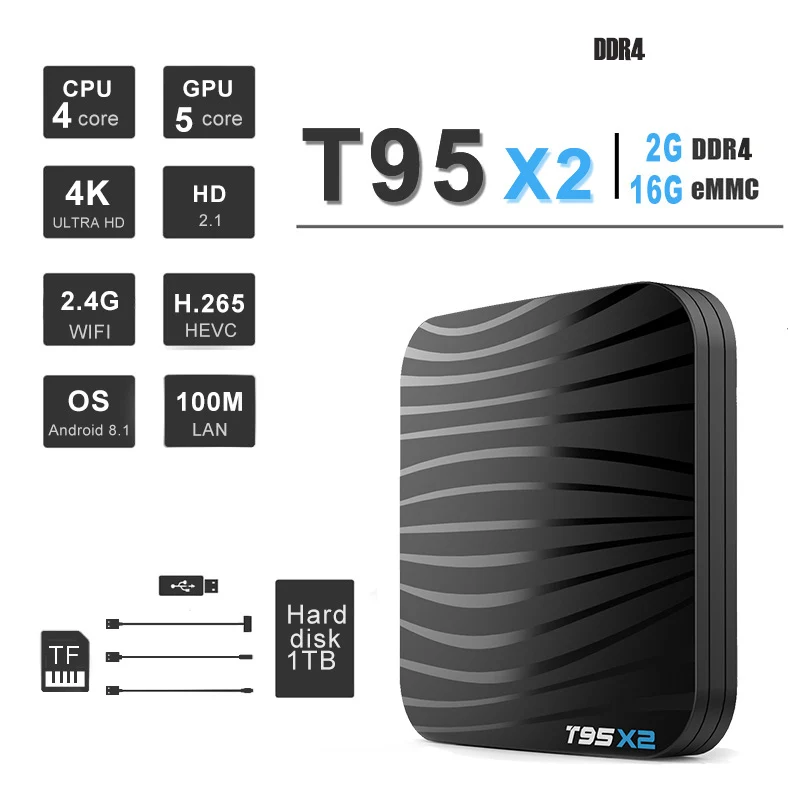  T95X2 Smart TV BOX Android 8.1 4GB 32GB 64GB Amlogic S905X2 Quad Core H.265 4K USB3.0 5G WIFI Optio - 33012658323