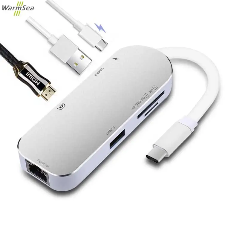 USB c концентратора адаптер Dongle Dock с Тип PD Мощность 4 К видео HDMI SD Card Reader Gigabit Ethernet C 3.0