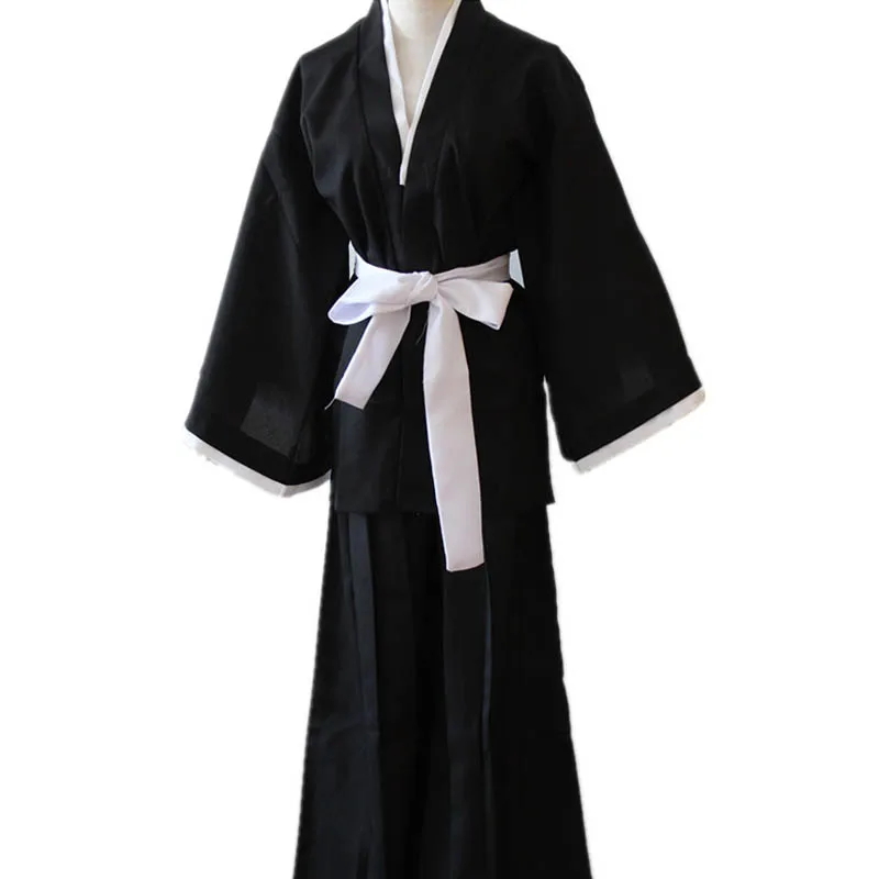 Coshome Bleach Kuchiki Rukia Wigs Cosplay Costumes Black Dress Kimono Set Women Halloween Party Costume (4)