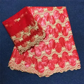 

2018 latest African guinea bazin riche fabric set with 2yard french net lace for blouse high quality bazin riche getzner