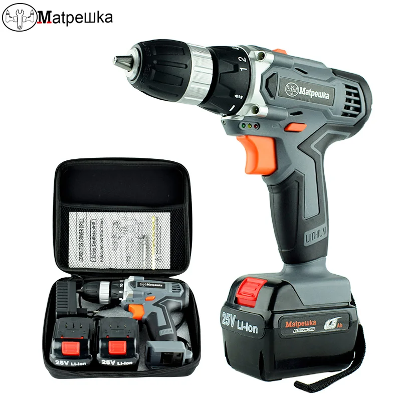 25 V herramienta taladro eléctrico de litio de Taladro Inalámbrico hogar recargable destornillador eléctrico 2 + 2 DE REGALO + 1 bolsas