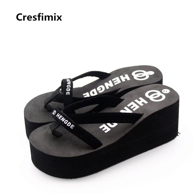 

Cresfimix femmes tongs women fashion 7cm high heel eva flip flops lady cute soft comfortable black flip flops female flip flops