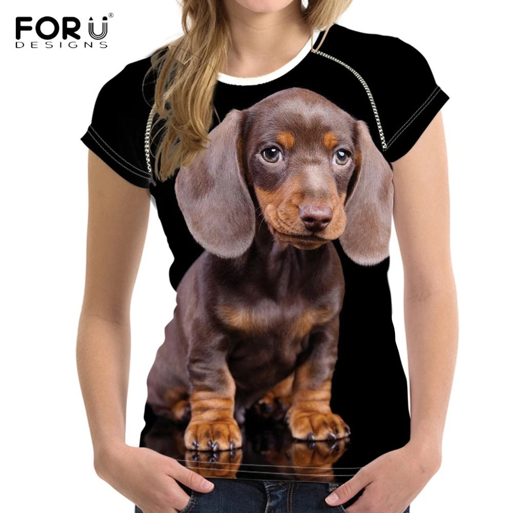 FORUDESIGNS Funny Dog Dachshund Print Woman Summer T shirts Breathable