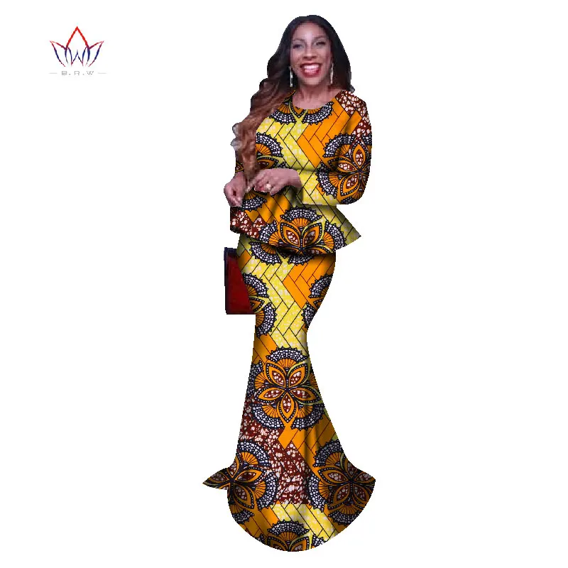 В пол Vestidos Африка одежда комплект из двух предметов Большие размеры Дашики женские африканские женские o-образная юбка комплект высокого качества WY1088 - Цвет: 28