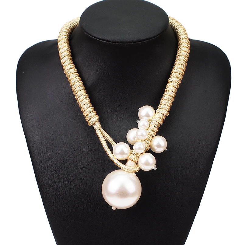 MANILAI Big Imitation Pearl Pendant Necklaces For Women Thick Rope Adjustable Statement Chokers Necklaces Jewelry 2019
