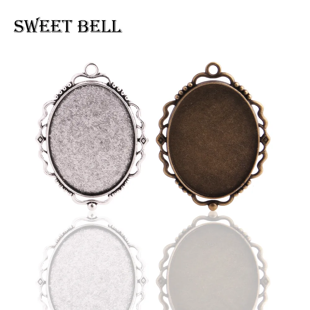 

Sweet Bell 10pcs two color Metal Filigree Lace 40*54mm (Fit 30*40mm Dia) Oval Cabochon Pendant Settings Blank Charms 6D1052