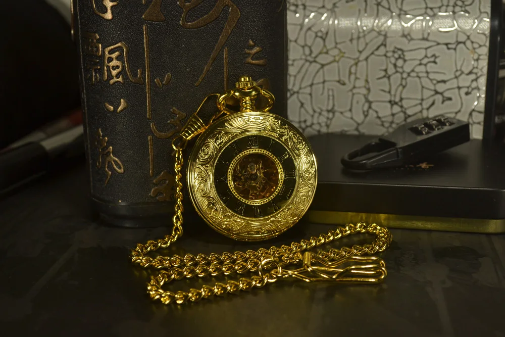 TIEDAN, двойное лицо, SteampunkMen, антикварная, люксовый бренд, ожерелье, цепь, золото, карман и брелок, часы, скелет, Механические карманные часы