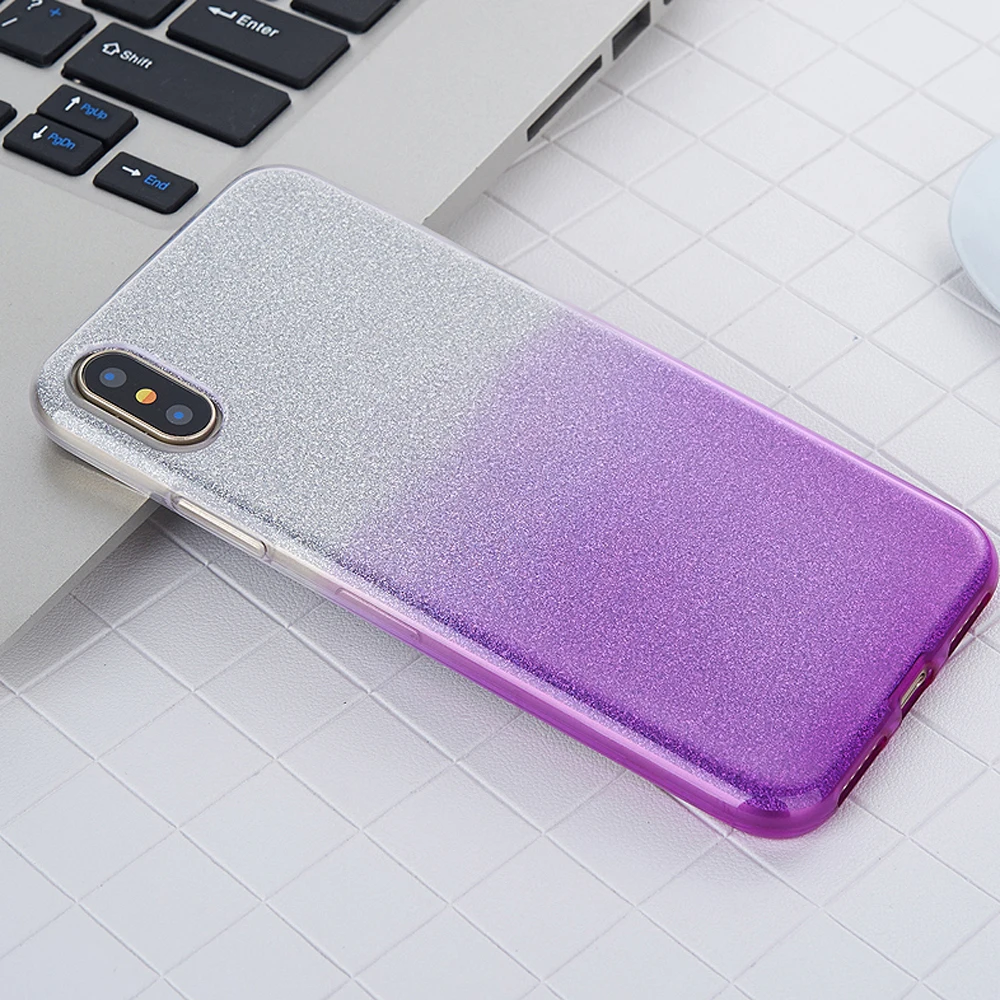 

New 2 in 1 Gradient Ultra Thin Glitter Bling Cute Candy Cover For Apple iphone X 6 6S 7 8 Plus Crystal Soft Gel TPU Phone Case