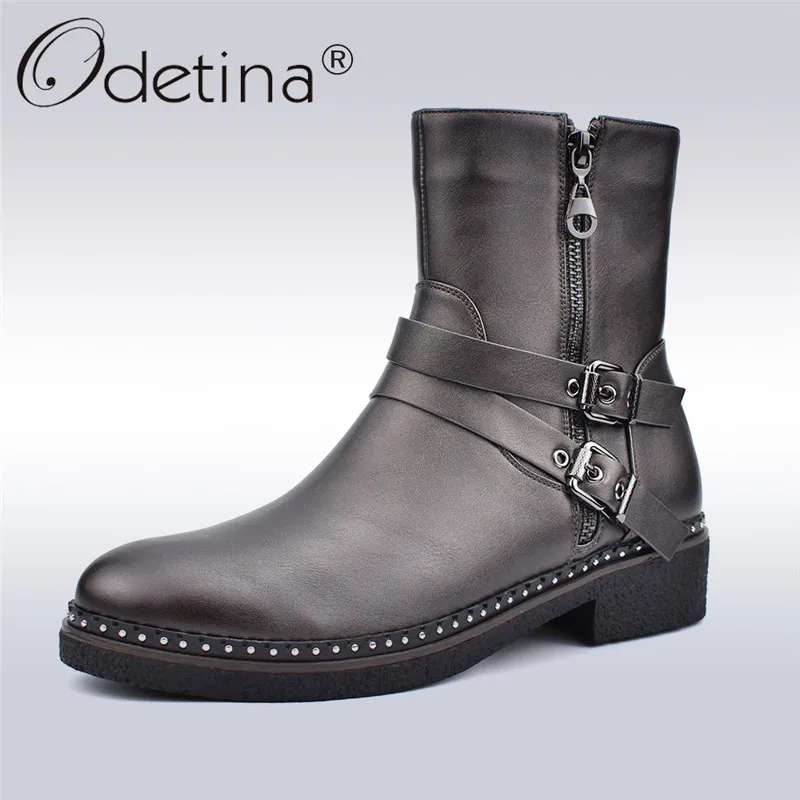 

Odetina Autumn Winter Women Fashion Boots Buckle Strap Side Zip Women Ankle Boots Soft Chunky Heels Casual Shoes Big Size 36-41