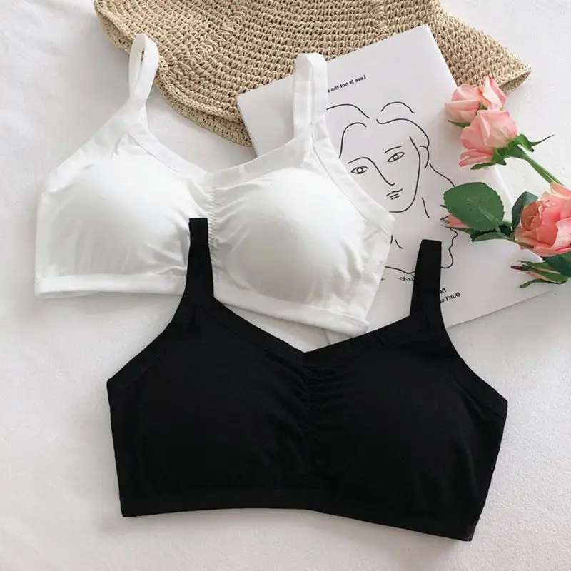 

Junior Puberty Girls Spaghetti Straps Sport Bra Underwear Hollow Out Backless Strappy Bralette Solid Color Wireless Padded Vest