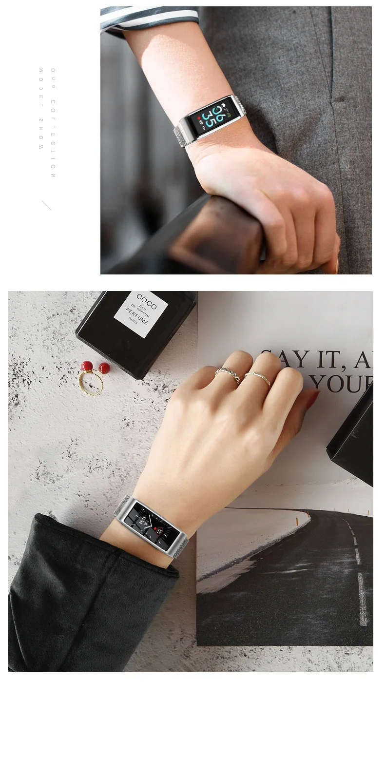 Смарт-Браслет Водонепроницаемый браслет кровяное давление Bluetooth золотые серебряные металлические часы фитнес-трекер для женщин подруги
