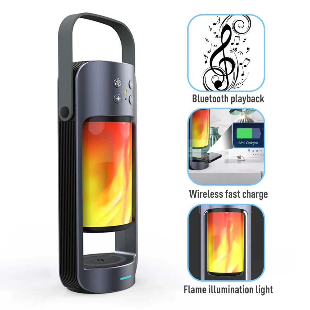 

Portable Speaker LED Flame Bluetooth Speaker 10W Qi Standard Wireless Charger Outdoor Camping Lamp Night Light