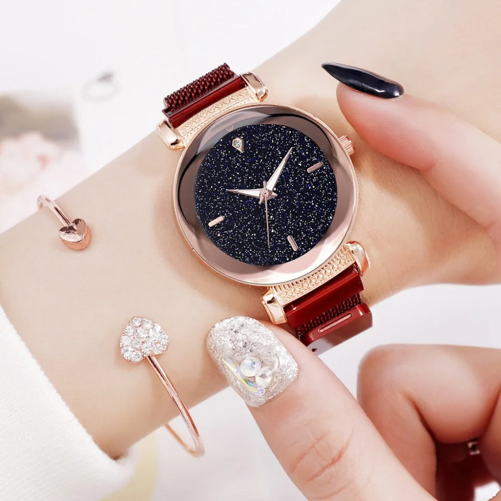 

2019 Minimalism Women Watches Simple Style Ladies Starry Sky WristWatch Fashion Casual Mangetic Mesh Waterproof Clock Girl Gift
