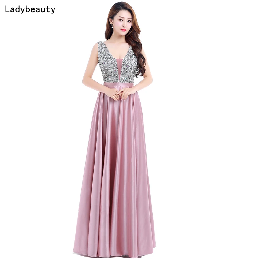 Ladybeauty Новый v-образным вырезом корсет с бисером открытой спиной линии длинное вечернее платье вечерние элегантные Праздничное платье