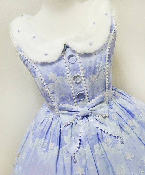 Красивое платье в стиле Лолиты JSK для женщин и девочек; милое платье в стиле сладкой мечты; моющееся платье принцессы с меховым воротником и кристаллами