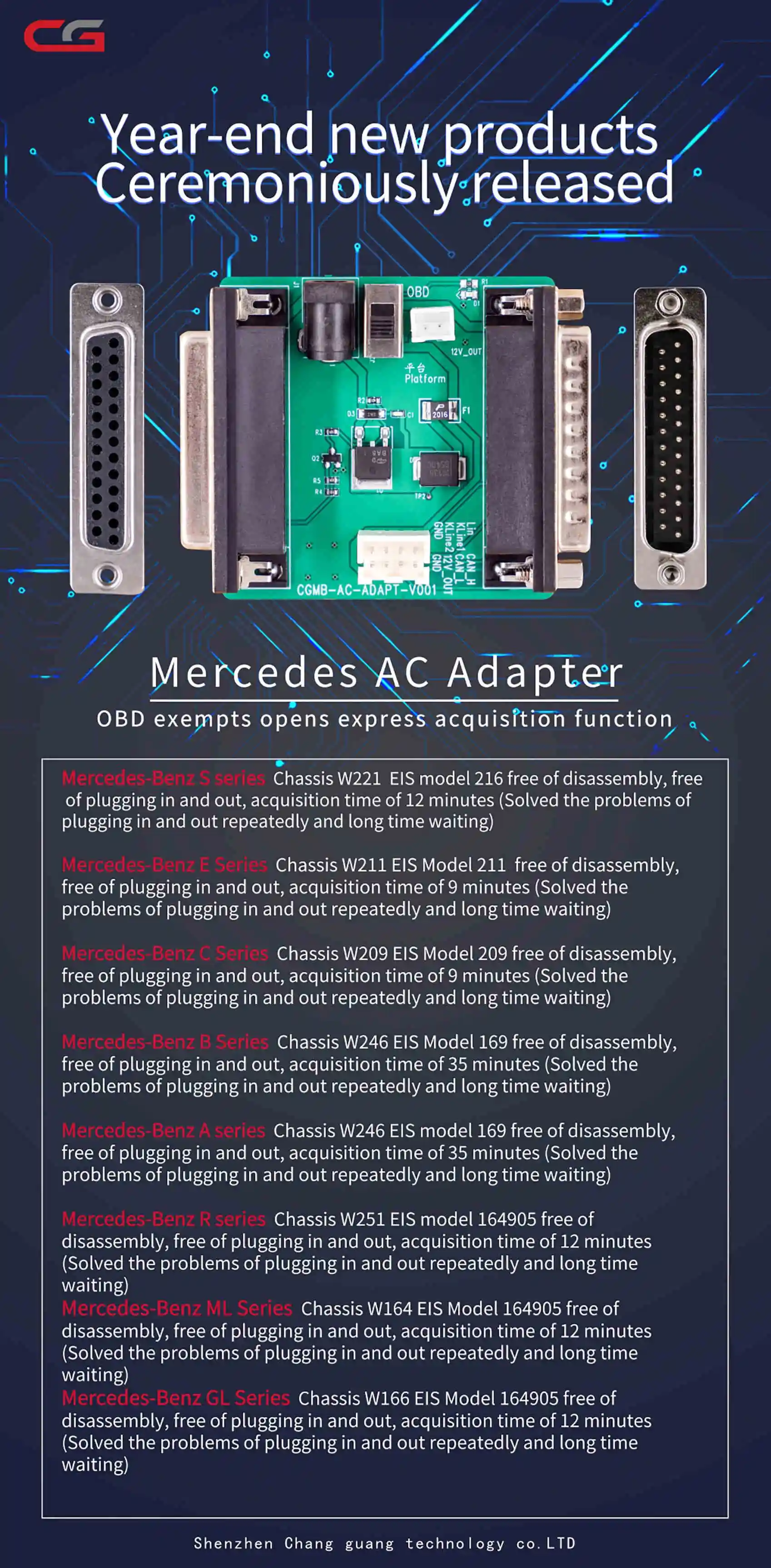 CGDI Prog MB для Benz адаптер переменного тока для сбора данных работа с Mercedes W164 W204 W221 W209 W246 W251 W166