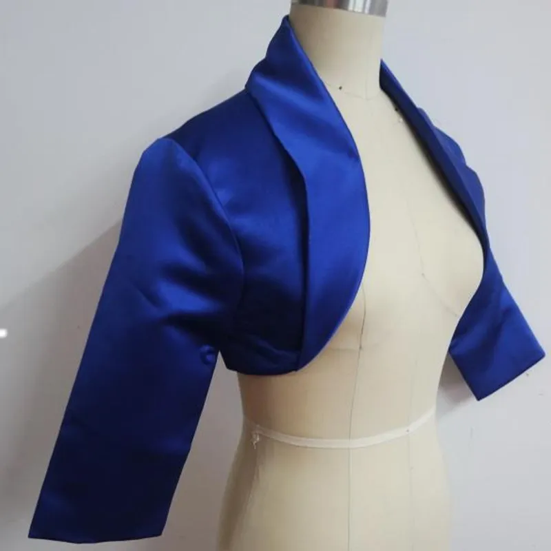 Ruthshen Royal Blue Women Satin Wedding Jacket Fall New Three Quater Sleeves Unique Collar Bridal Wrap Bolero / Shrug