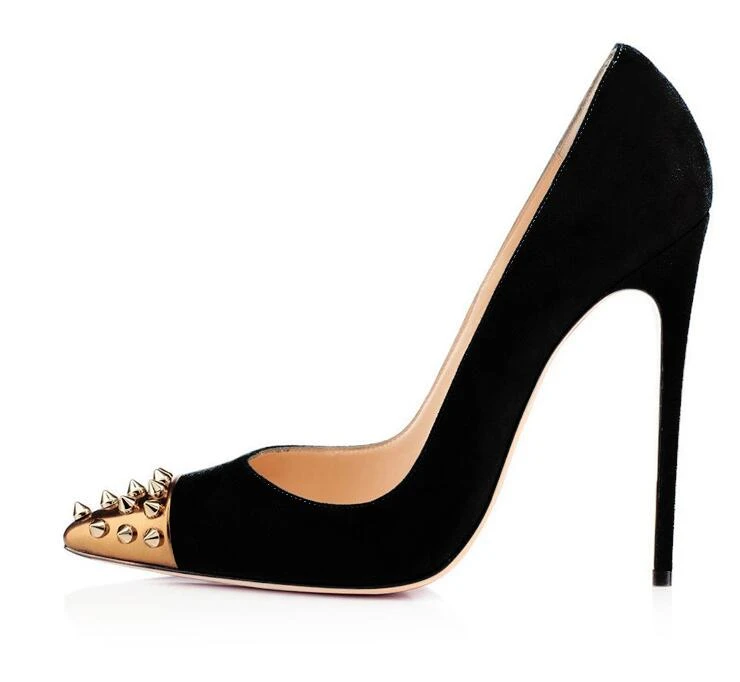 black suede stiletto pumps