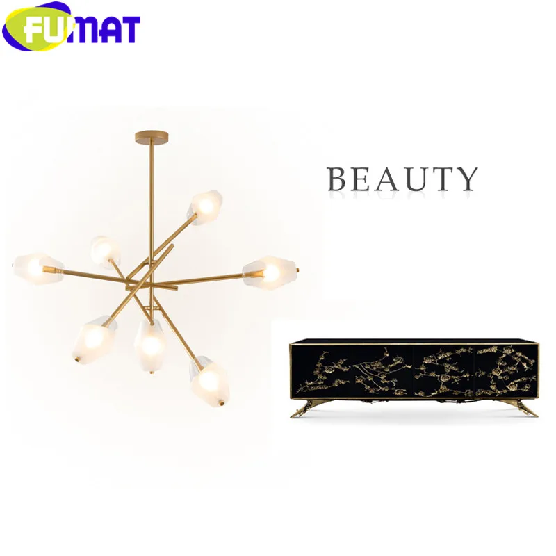

FUMAT Frosted Glass Lampshade Chandelier Indoor Lights 7 Heads LED Bulb Lighting Fixtures for Living Room Bedroom Art Deco Lamp
