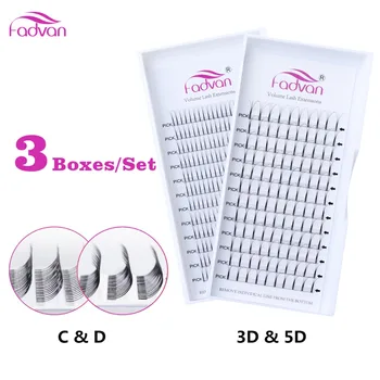 

3 Case/set Eyelash Extensions Russian Volume 3D 5D Fans, Thickness 0.10, C D Curl 8 To 15mm Length Hypoallergenic Materials