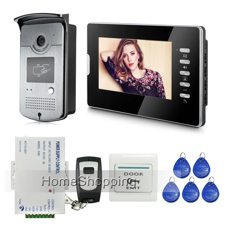 

FREE SHIPPING New Wired Home 7" Video Intercom Door Phone System 1 Monitor + 1 RFID Access Camera + Remote Controller In Stock