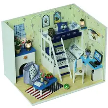 Q009 Кукольный домик миниатюре, в спальню мальчику, 3D Деревянный Diy миниатюрная комната аксессуары кукольные домики игрушки в подарок на день рождения