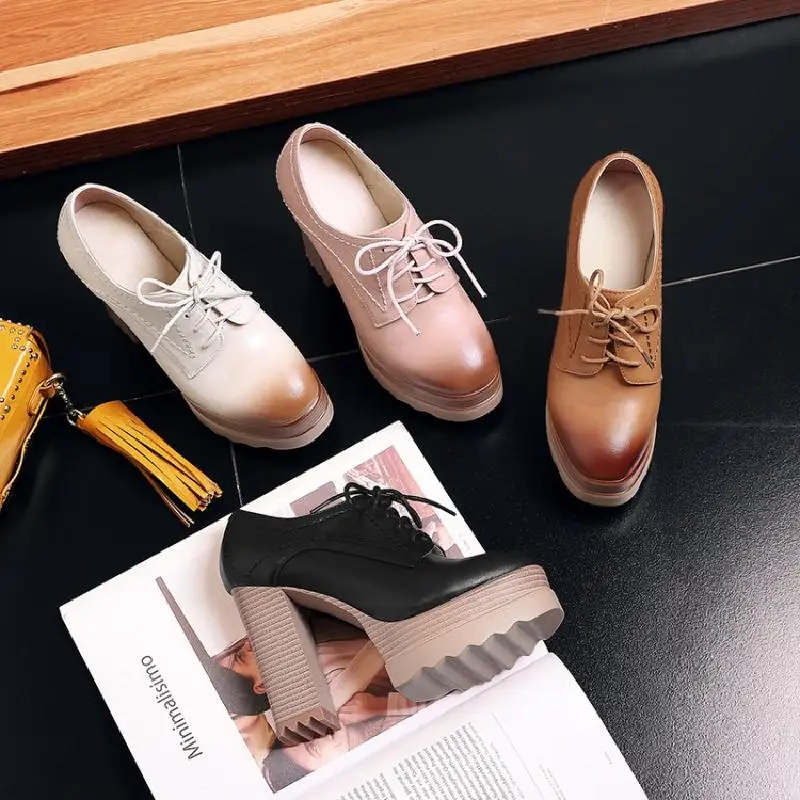 2018 New Platform High Heels Women Oxfords Shoes Ladies Casual Thick Heels Pumps Vintage PU High Heel Ankle Boots Shoes Woman (9)